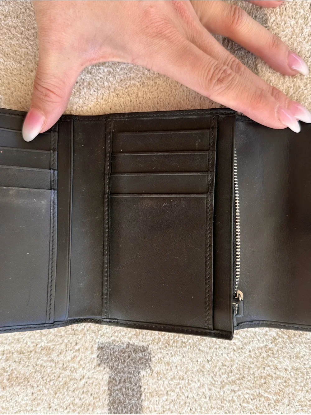 Coach Black Signature Canvas Trifold Wallet with Leather Trim